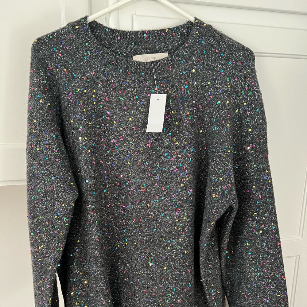 LOFT rainbow sequin sweater NWT